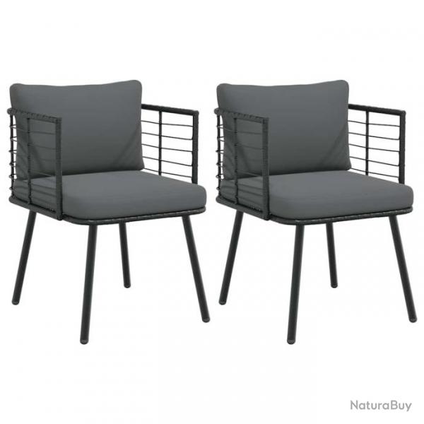 Chaises de jardin lot de 2 avec coussins noir rsine tresse