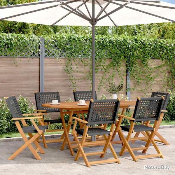 Chaises de jardin pliantes lot de 6 noir poly rotin bois massif alsavelo