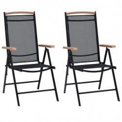 Chaises de jardin pliables lot de 2 aluminium et textilène noir alsavelo