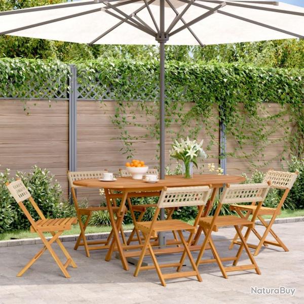 Chaises de jardin pliantes lot de 6 beige rotin et bois massif alsavelo