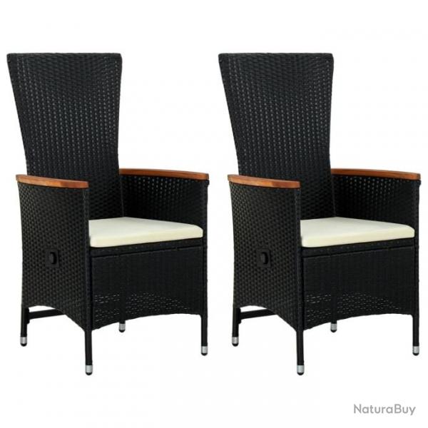 Chaises d'extrieur lot de 2 avec coussins Rsine tresse Noir