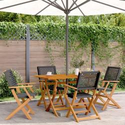 Chaises de jardin pliantes lot de 4 noir poly rotin bois massif alsavelo