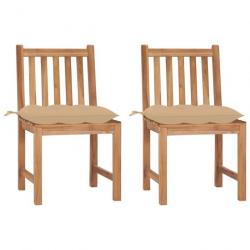 Chaises de jardin lot de 2 avec coussins Bois de teck massif