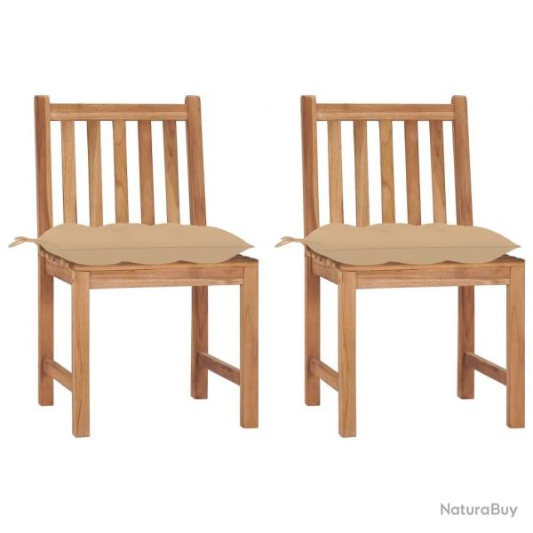 Chaises de jardin lot de 2 avec coussins Bois de teck massif alsavelo