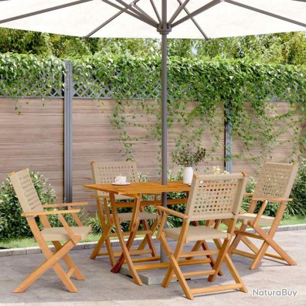 Chaises de jardin pliantes lot de 4 beige rotin et bois massif