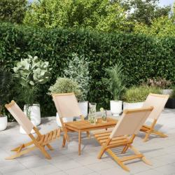 Chaises de jardin pliantes lot de 4 beige tissu et bois massif alsavelo