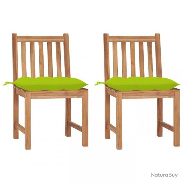 Chaises de jardin lot de 2 avec coussins Bois de teck massif