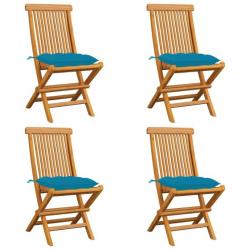 Chaises de jardin avec coussins bleu clair lot de 4 Teck massif alsavelo