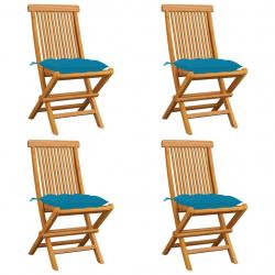 Chaises de jardin avec coussins bleu clair lot de 4 Teck massif alsavelo