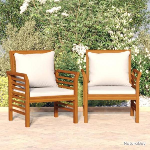 Chaises de canap et coussins blanc crme lot de 2 Bois acacia