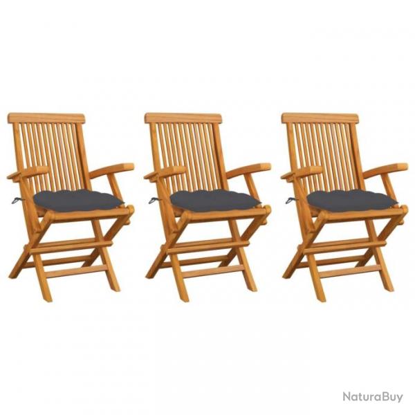 Chaises de jardin avec coussins anthracite lot de 3 Bois teck