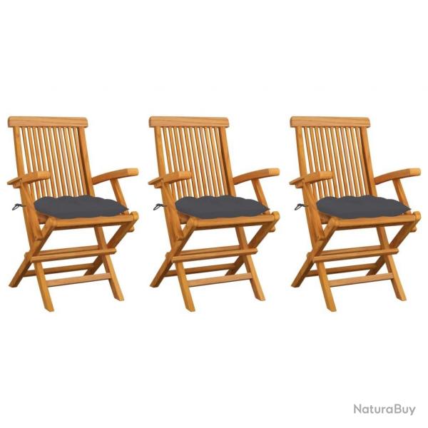 Chaises de jardin avec coussins anthracite lot de 3 Bois teck alsavelo