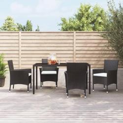 Chaises de jardin avec coussins lot de 4 Résine tressée Noir alsavelo