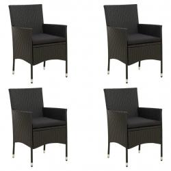 Chaises de jardin avec coussins lot de 4 Résine tressée Noir alsavelo