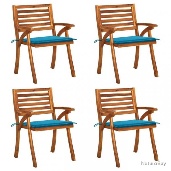 Chaises de jardin avec coussins lot de 4 Bois de teck solide