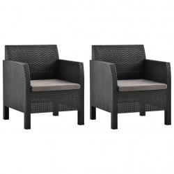 Chaises de jardin avec coussins lot de 2 PP Rotin Anthracite alsavelo