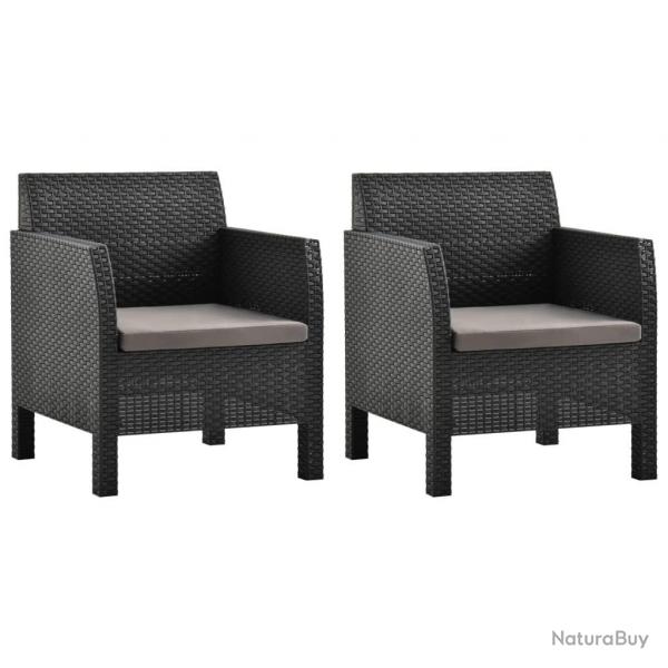 Chaises de jardin avec coussins lot de 2 PP Rotin Anthracite alsavelo