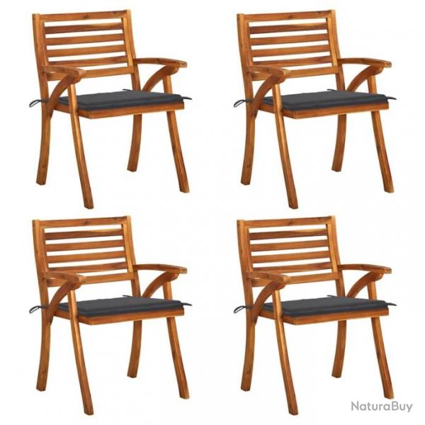 Chaises de jardin avec coussins lot de 4 Bois d'acacia massif