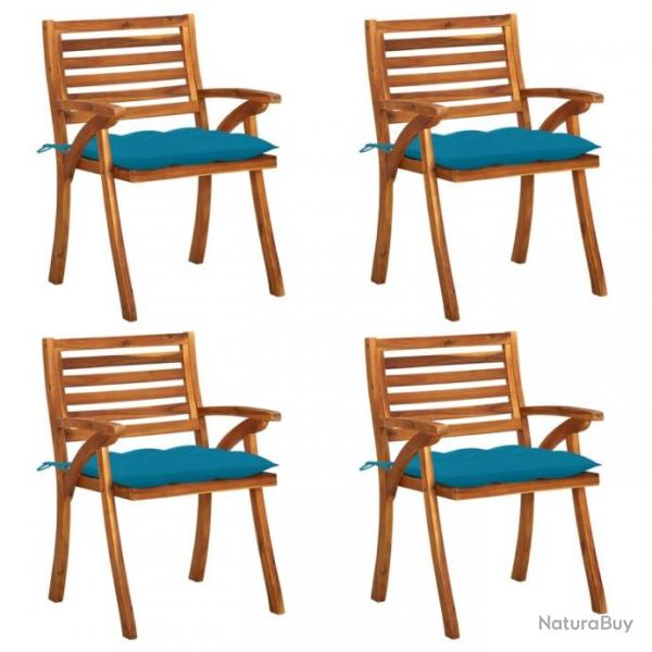 Chaises de jardin avec coussins lot de 4 Bois de teck solide