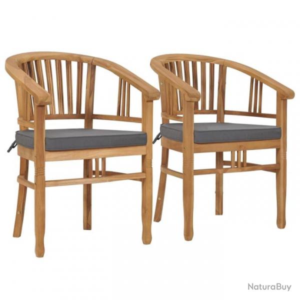 Chaises de jardin avec coussins lot de 2 Bois de teck solide