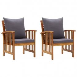 Chaises de jardin avec coussins lot de 2 Bois d'acacia massif alsavelo
