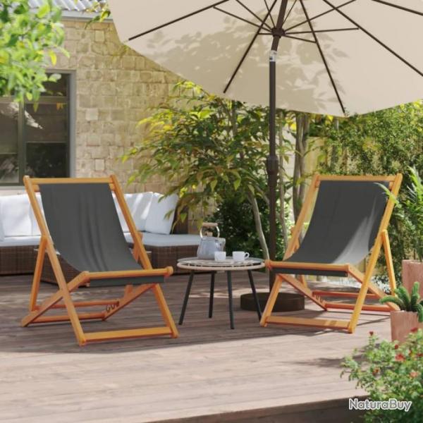 Chaises de plage pliables lot de 2 gris tissu