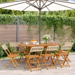 Chaises de jardin pliantes lot de 8 beige rotin et bois massif alsavelo