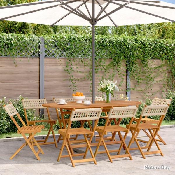 Chaises de jardin pliantes lot de 8 beige rotin et bois massif alsavelo