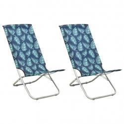 Chaises de plage pliables lot de 2 Motif de feuilles Tissu alsavelo
