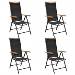 Chaises de jardin pliables lot de 4 aluminium et textilène noir alsavelo