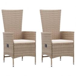 Chaises d'extérieur lot de 2 avec coussins Résine tressée Beige