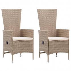 Chaises d'extérieur lot de 2 avec coussins Résine tressée Beige alsavelo