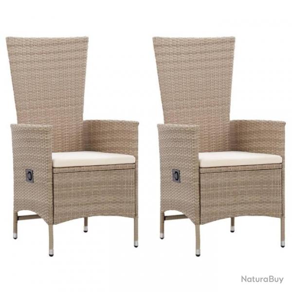 Chaises d'extrieur lot de 2 avec coussins Rsine tresse Beige