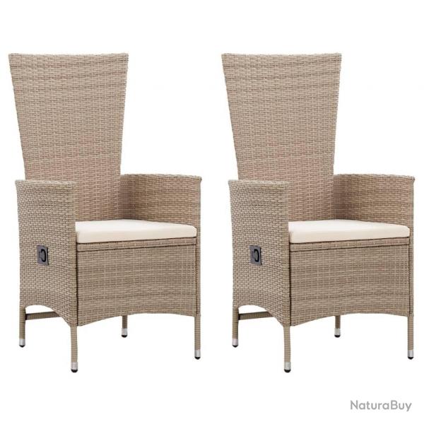 Chaises d'extrieur lot de 2 avec coussins Rsine tresse Beige alsavelo