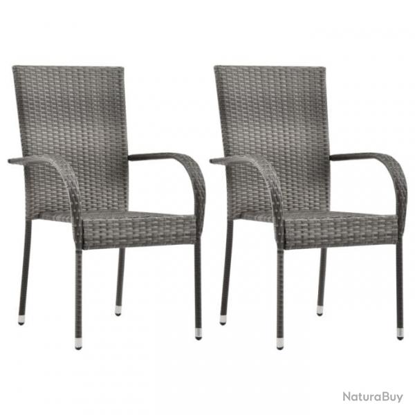 Chaises empilables d'extrieur lot de 2 Gris Rsine tresse