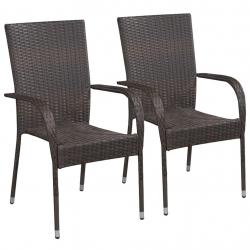 Chaises empilables d'extérieur lot de 2 Résine tressée Marron alsavelo
