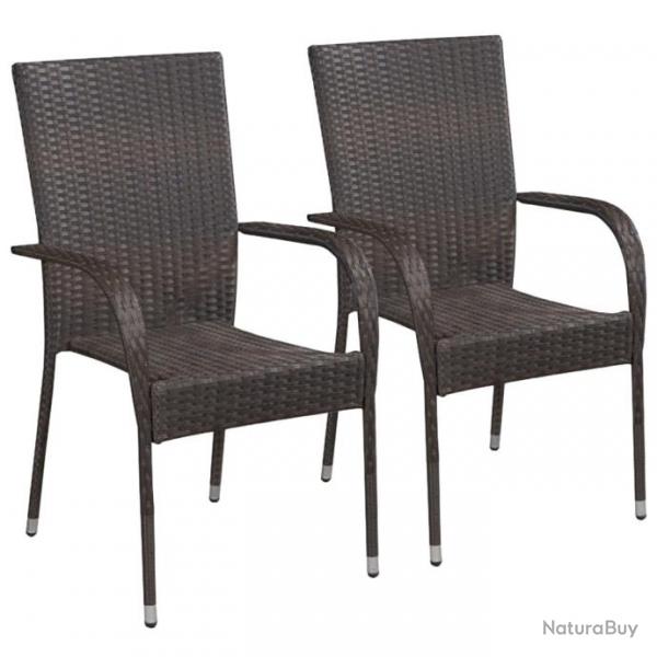 Chaises empilables d'extrieur lot de 2 Rsine tresse Marron