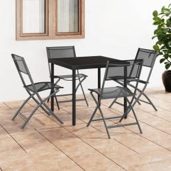 Chaises d'extérieur pliables lot de 4 Noir Acier et textilène alsavelo