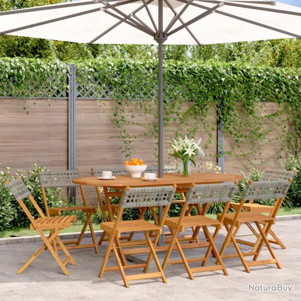 Chaises de jardin pliantes lot de 8 gris poly rotin bois massif alsavelo