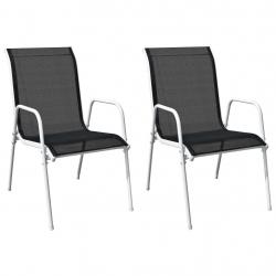 Chaises empilables de jardin lot de 2 Acier et textilène Noir alsavelo