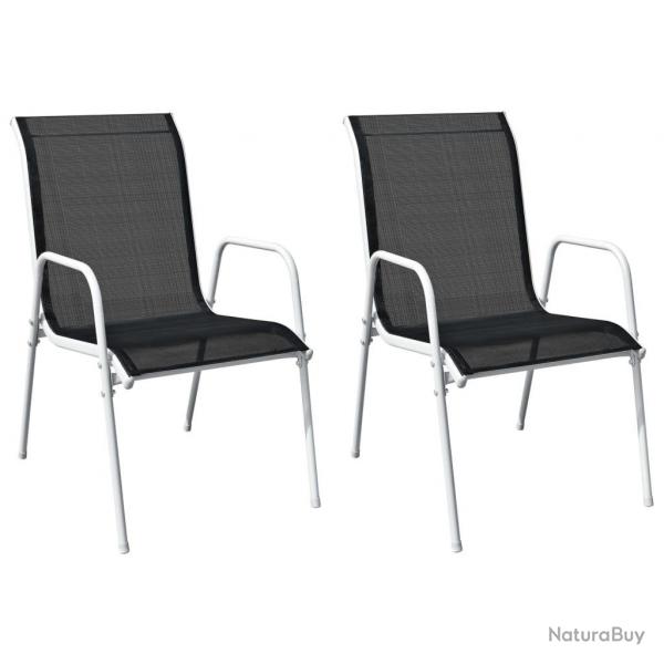 Chaises empilables de jardin lot de 2 Acier et textilne Noir alsavelo