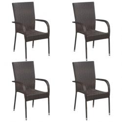 Chaises empilables d'extérieur lot de 4 Résine tressée Marron