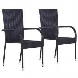 Chaises empilables d'extérieur lot de 2 Résine tressée Noir alsavelo