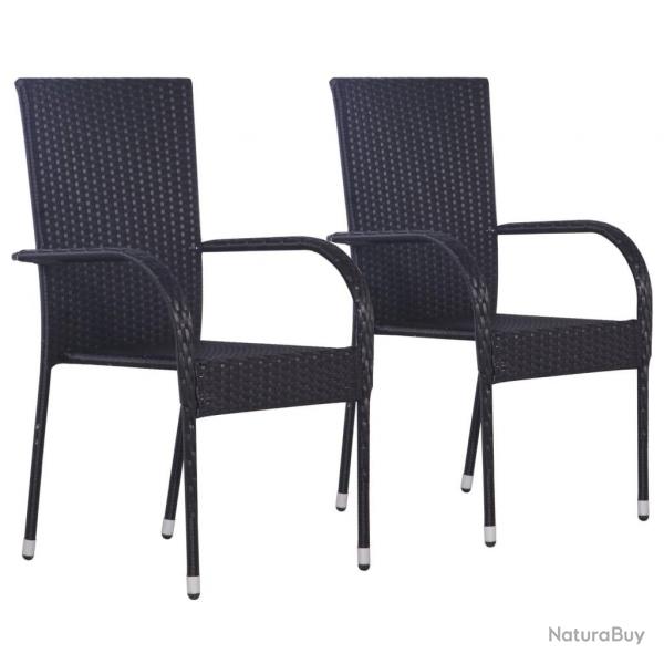 Chaises empilables d'extrieur lot de 2 Rsine tresse Noir alsavelo