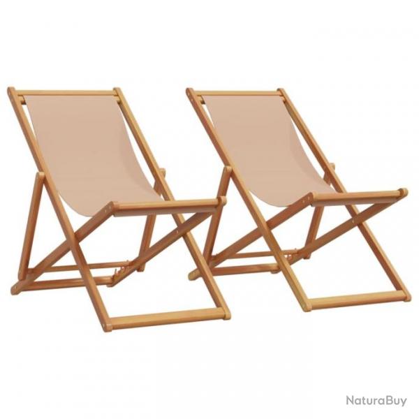 Chaises de plage pliantes lot de 2 taupe tissu et bois massif