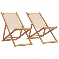 Chaises de plage pliantes lot de 2 beige tissu et bois massif alsavelo
