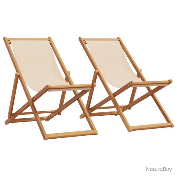 Chaises de plage pliantes lot de 2 beige tissu et bois massif alsavelo