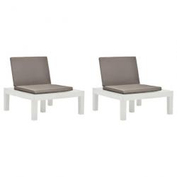 Chaises de salon de jardin et coussins lot de 2 Plastique Blanc