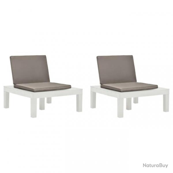 Chaises de salon de jardin et coussins lot de 2 Plastique Blanc