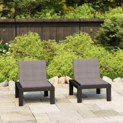 Chaises de salon de jardin et coussins lot de 2 Plastique Gris alsavelo